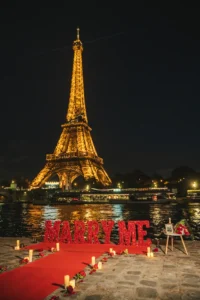 Red carpet with candles photo frame flowers